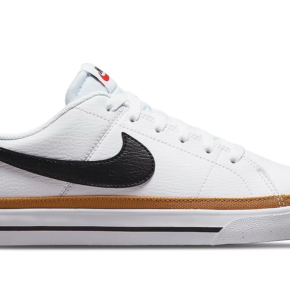Nike Legacy White Sneakers with Black Swoosh and Gold Trim